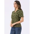 thumbnail image 4 of DARING DIVA Women's Floral Short Sleeve V Neck Blouses S Olive Green, 4 of 6