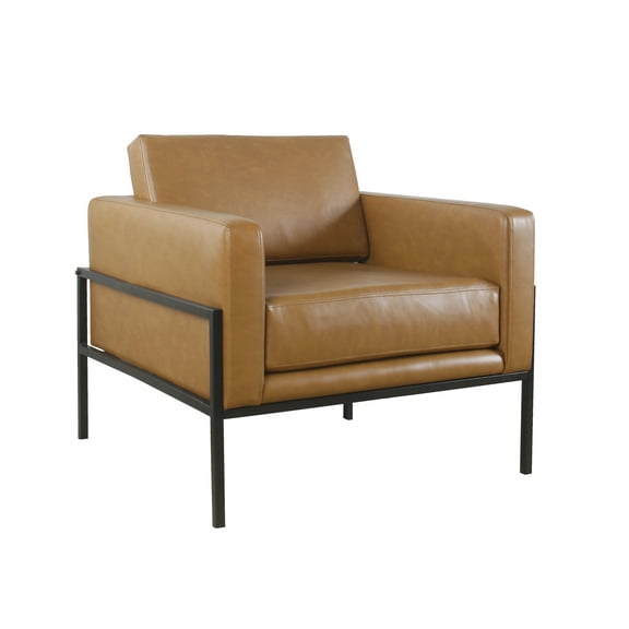 HomePop Modern Exposed Metal Frame Arm Accent Chair, Carmel Faux Leather