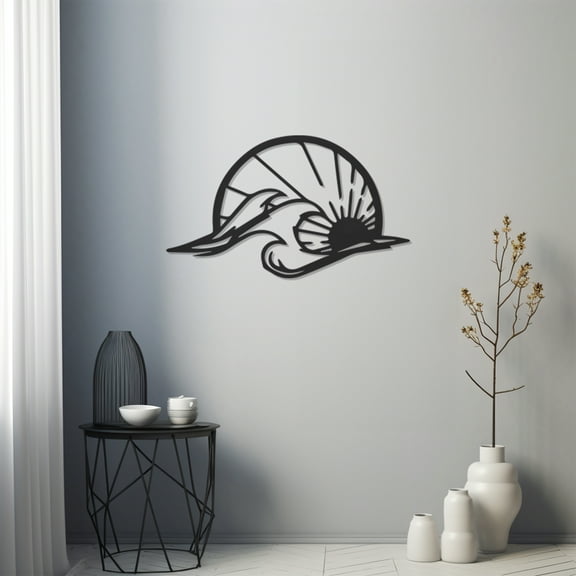 LaModaHome Exclusive Line Art Metal Wall Art Consisting Of Waves And Sun – Durable & Artistic Metal Wall Art for Home and Office Decor, Perfect for Any Interior Design Aesthetic