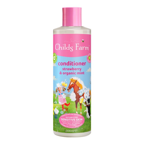 Childs Farm Acondicionador de cabello para niños para piel seca y cuero cabelludo sensible, fresa y menta orgánica, acondiciona y nutre, vegano, sin crueldad, 16,9 fl oz