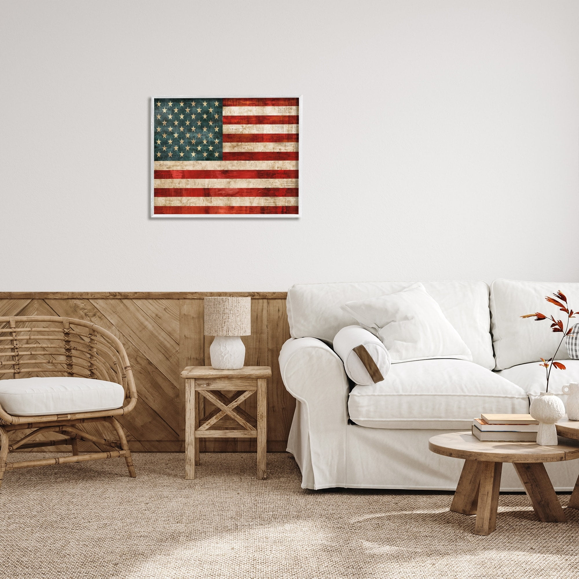 Stupell Industries US American Flag Wood Textured Design Graphic Art White Framed Art Print Wall Art, 24x30, by Luke Wilson