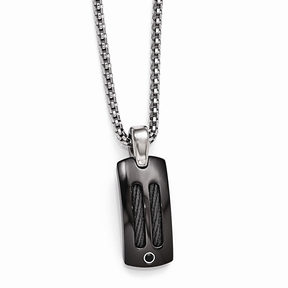 Jewelry Necklaces Necklace with Pendants Edward Mirell Titanium Blk Cable and Blk Diamond with Argentium SS Bezel Necklac