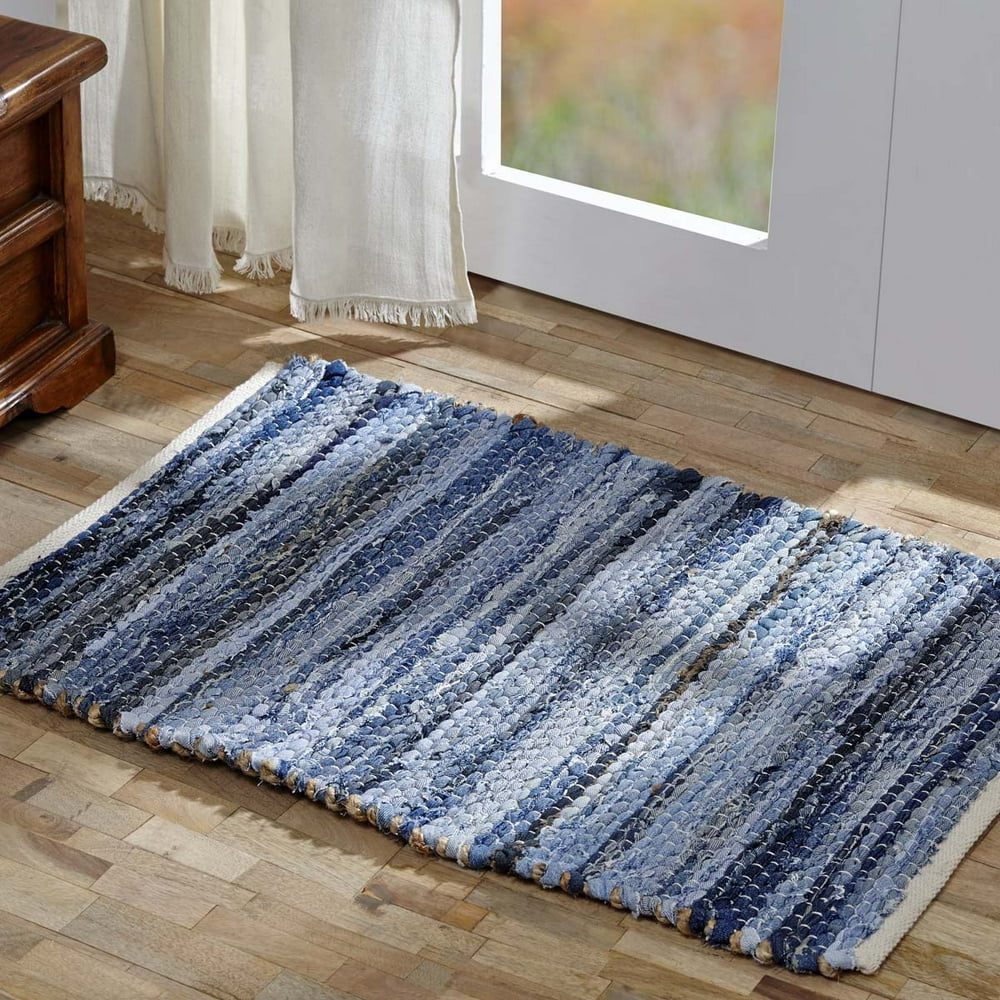 Denim Blue Farmhouse Flooring Natural Hemp and Blue Denim Cotton Denim