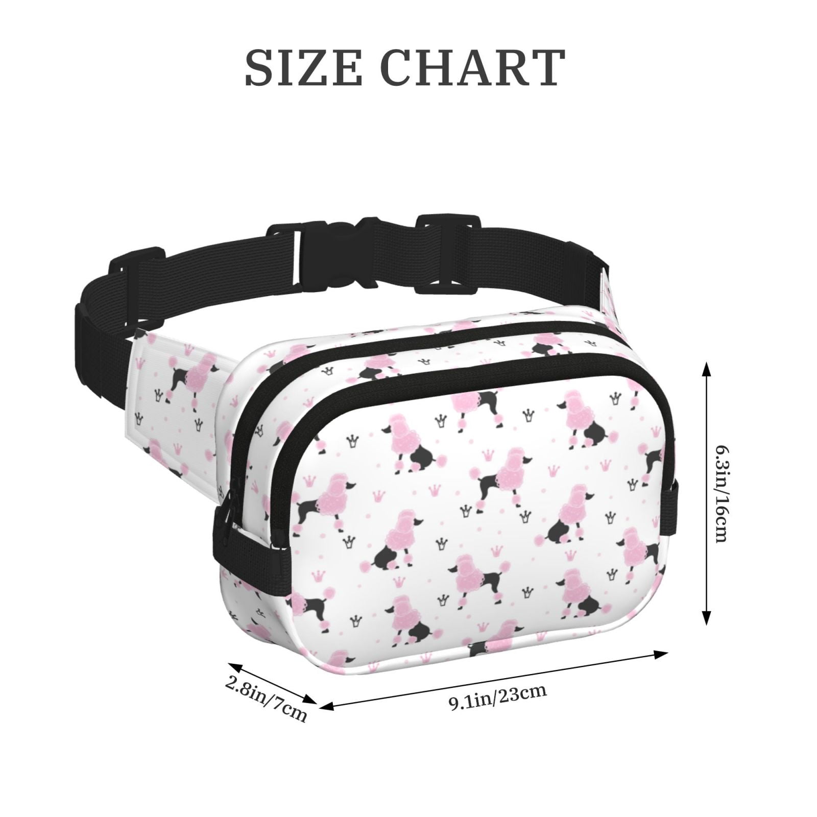 Picia Cute Poodle Dog Print Square Double-Layer Waist Bag Mini Adjustable Waist Belt Bag Exercise Running Travel Hiking