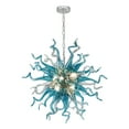 thumbnail image 2 of Longree Modern Adjustable Height 6-Light LED Chandelier, Blue Blown Glass Pendant Lights-28"Dia, 2 of 9