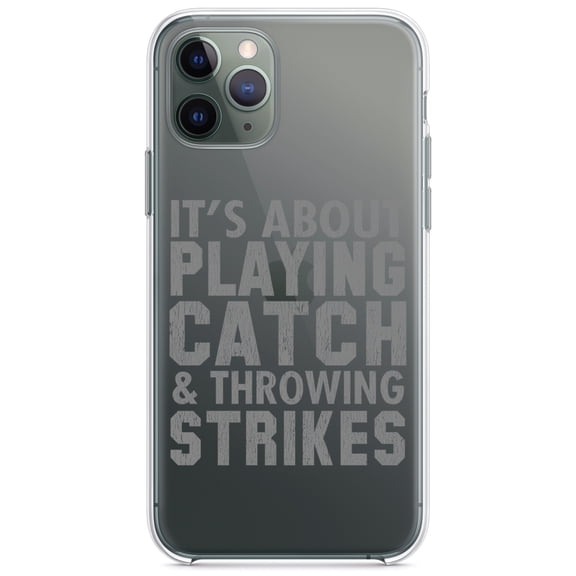 DistinctInk Clear Shockproof Hybrid Case for iPhone 11 (6.1" Screen) - TPU Bumper Acrylic Back Tempered Glass Screen Protector - It's About Playing Catch & Throwing Strikes