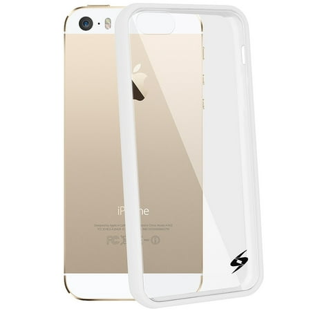 iPhone 5 5S SE Shockproof Clear Case White Trim Bumper Premium HD Tempered Glass (Best Iphone 5s Bumper Case)