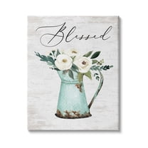 Blessed Phrase Vintage Farm Can White Flower Bouquet 16 in x 20 in Painting Canvas Art Print, by Stupell Home Décor