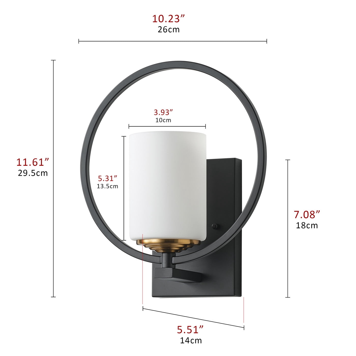 Aiwen 1-Light Wall Sconce Cylinder Minimalist Rustic Lighting Fixture with Circle Frame
