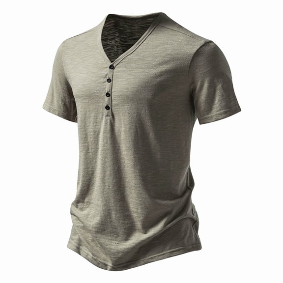 Mens T-Shirt Short Sleeve V Neck Shirt Loose Fit Khaki Shirt Gym Shirts Men