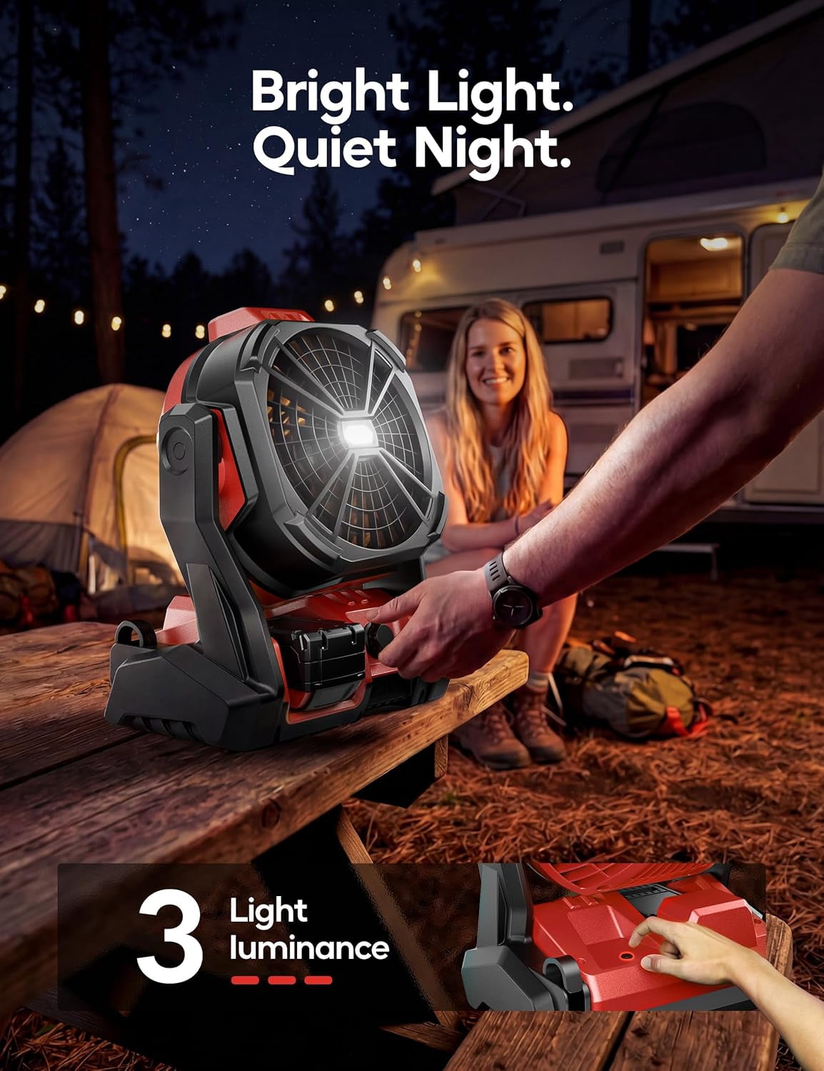 Battery Operated Fan, for Milwaukee M18 18V Battery, Camping Fan Cordless, Option for Corded, with LED Lights, Variable Speed, Hook for Hanging, for Jobsite, Red(Bare Tool Only)