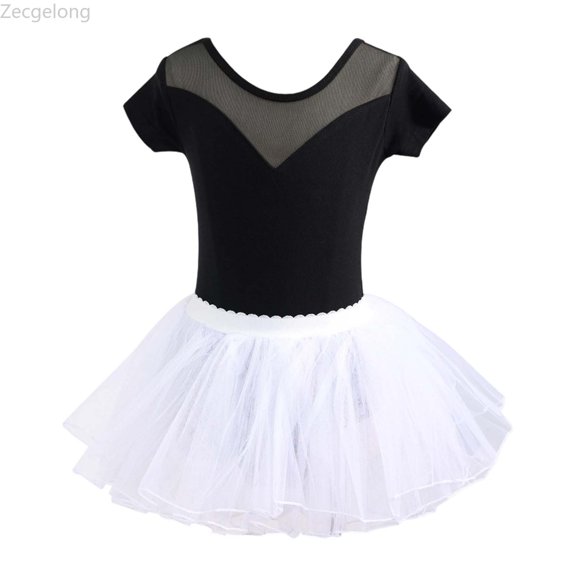 Zecgelong Girls Dance Dresses Performance Tutu Outfit Short Sleeve Leotard Skirt Set For Ballet Jazz Recital Practice Ages 1 14 Years Toddler Kids Girls Dresses Size 18-24 Months Black