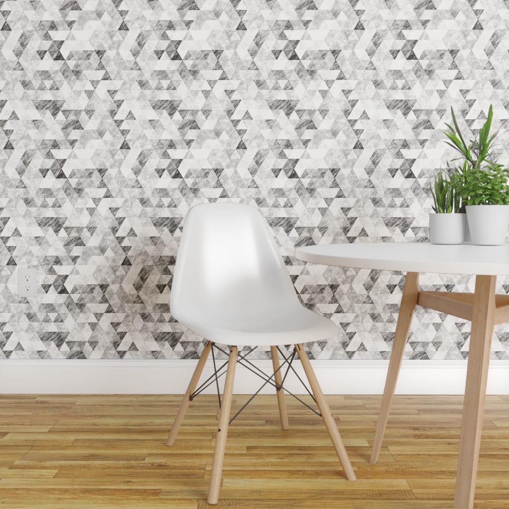 Removable Water-Activated Wallpaper Geometric Triangles Triangle Black White