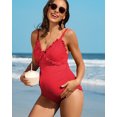 thumbnail image 6 of Attraco Maternity One Piece Swimsuits Ruffle Ribbed Bathing Suits Strappy Monokini V Neck, 6 of 7