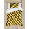 thumbnail image 1 of Retro Duvet Cover Set Twin Size, Geometric Blossoms in Bi-color Design Nature Elements Squares Layout, Decorative 2 Piece Bedding Set with 1 Pillow Sham, Yellow Green and Chocolate, by Ambesonne, 1 of 3