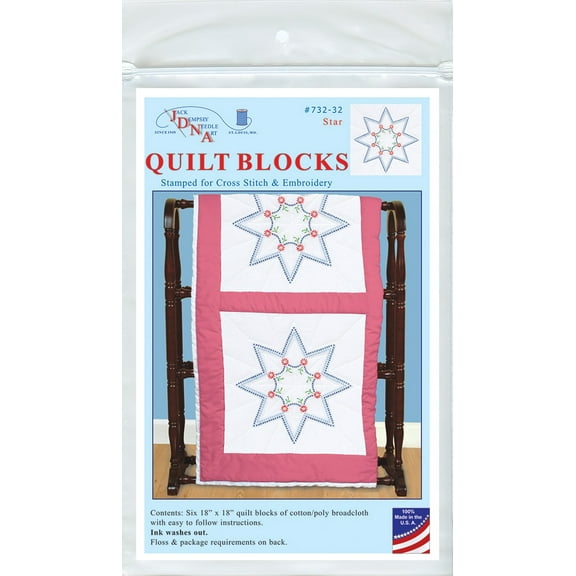 Jack Dempsey Stamped White Quilt Blocks 18"X18" 6/Pkg-Star