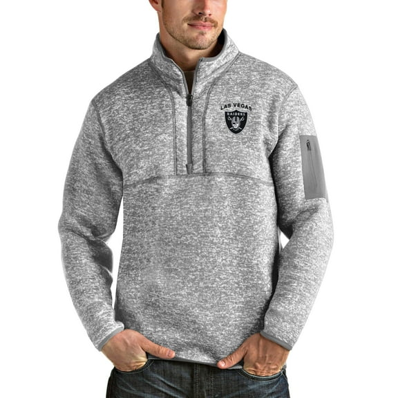 Men's Antigua Heather Gray Las Vegas Raiders Fortune Quarter-Zip Pullover Jacket