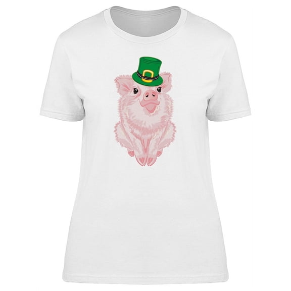 Cute Pink Pig Leprechaun T-Shirt Women -Image by Shutterstock, Female Medium