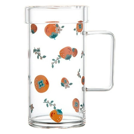 

500ml/700ml Light Cute Cup Printed Glass Cup with Handle Large-Capacity Office Drinking Cup Ins Air-Cooled Drinking Cup Carton Cup for Office Home Use
