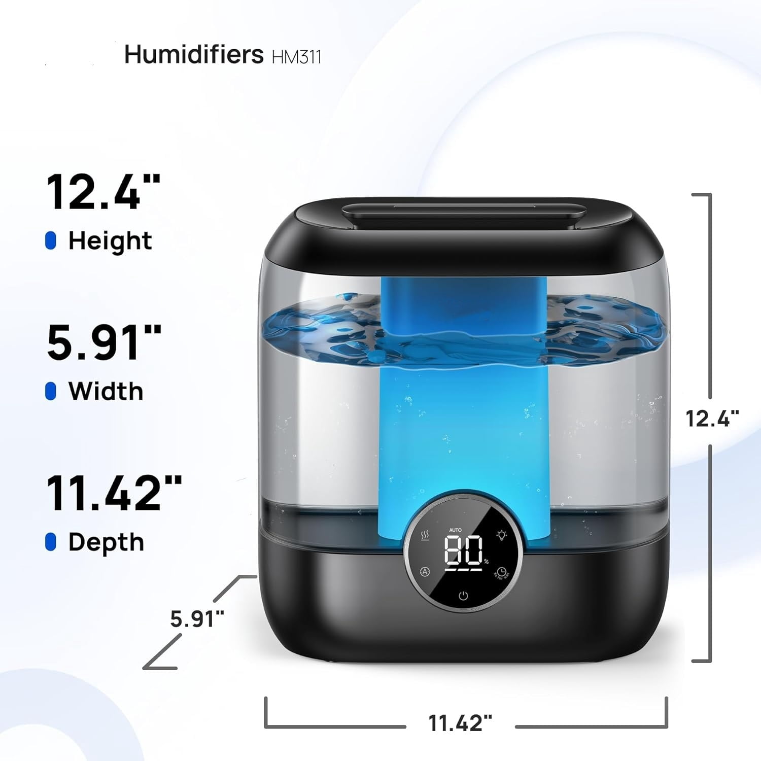 6L Top Fill Humidifiers for Bedroom, 60H Runtime 28 dB Quiet Supersized Cool Mist Air Humidifiers for Large Room, Baby Nursery, Plant, Indoor, Night Light, Easy to Clean, Precise Humidity Control