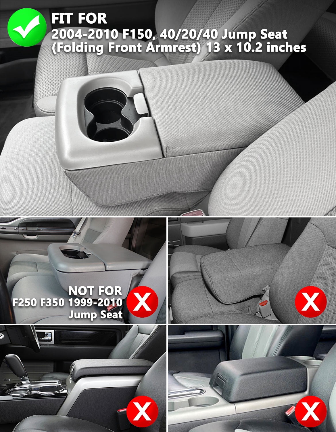 KBH Ford Armrest Cover for 2004-2010 F150 with 40/20/40 Split Bench Jump Seat, Black Leather Middle Console Cover Cushion Pad for F150 Accessories Interior
