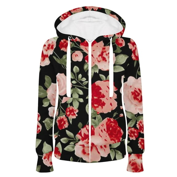 Zip up Hoodie Women Drawstring Color Block Printed Pockets Zipper Hooded Jacket Sweatshirt Fleece Tunic Coat (X-Large, Red 04)