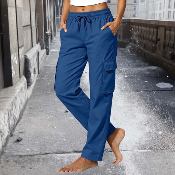JOANKDMI Hiking Cargo Pants for Women Lightweight Quick Dry Outdoor Trousers with Multi Pockets Elastic Waist Drawstring Relaxed Fit Casual Work Athletic Pants