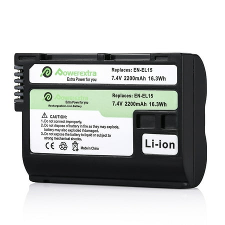 Powerextra EN-EL15 7.4v Replacement Battery For Nikon D7100 D7000 D800 D610 D600 1 V1 MB-D11
