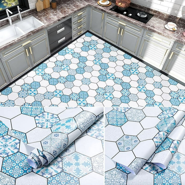 Camoone Non Slip Kitchen Mat + 4 Free Coasters – (Greek Garden) Blue &  White Decorative Vinyl Kitchen Floor Mat - Hypoallergenic, Insulated,  Non-Fading, Easy to…