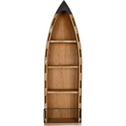 Wooden Boat Decor with Shelf Hanging Wood Boat Decoration for Wall, Rustic Nautical Standing Boat Shelf Decor Beach Theme Book Shelf Display Canoe Boat for Bathroom Bedroom Lake House Decoration
