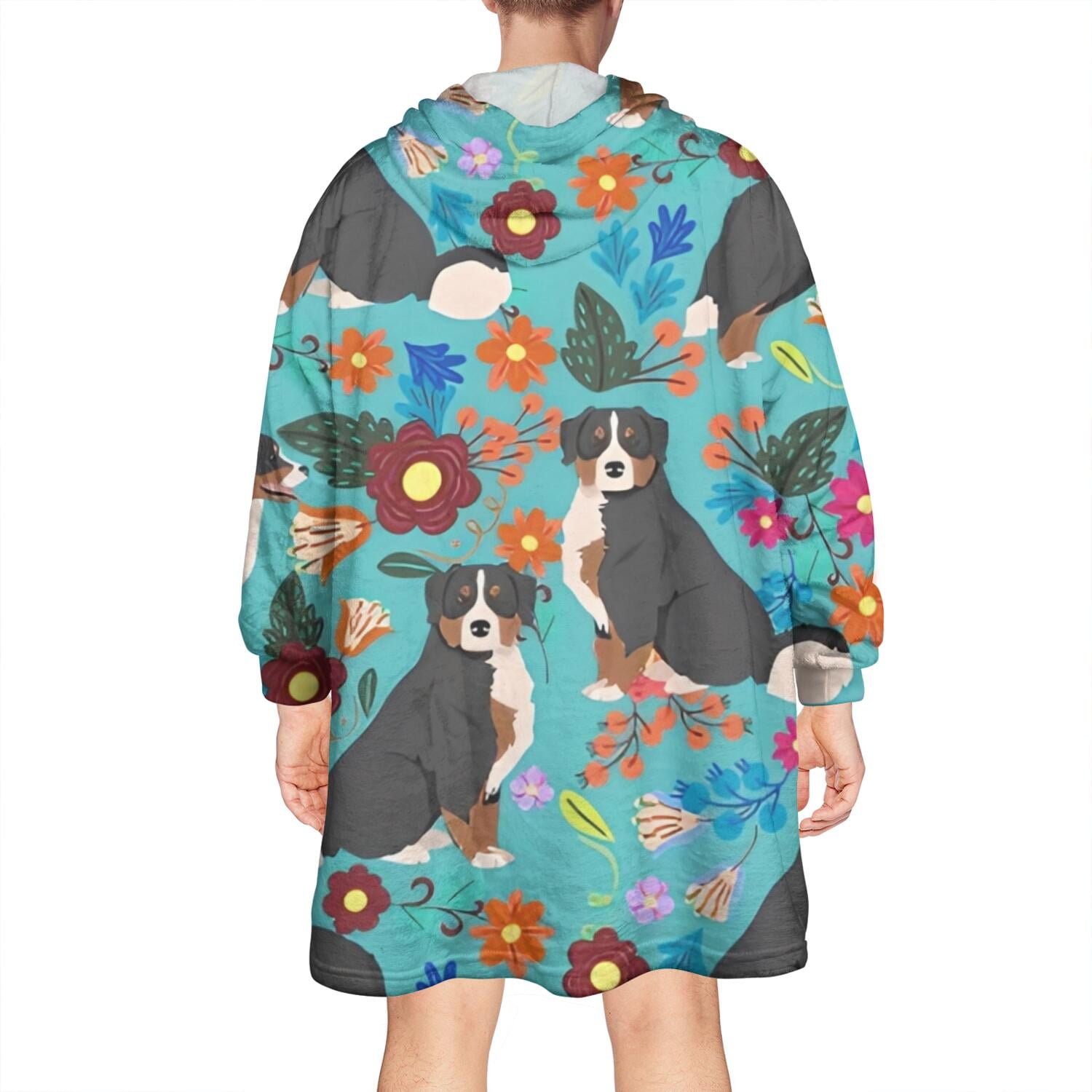 Wearable Oversized Blanket,Bernese Mountain and Flower Wearable Blanket Hoodie for Adults,Cozy Hooded Blankets with Super Pockets,Super Warm Fuzzy Pullover for Women & Men