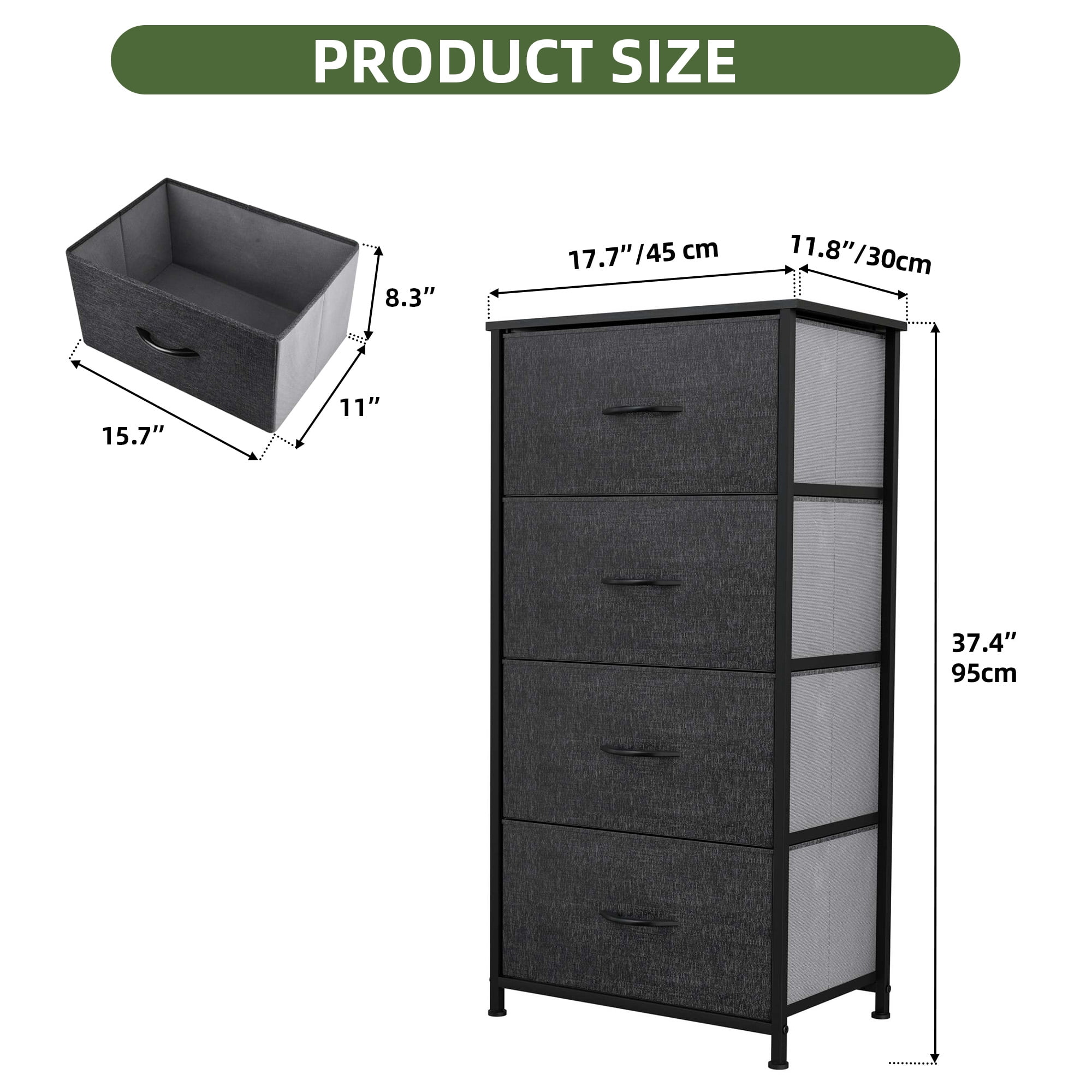Uforic 4 Drawer Dresser Fabric Chest of Drawers Furniture Storage Organizer for Living Room,,Hallway, Black Grey