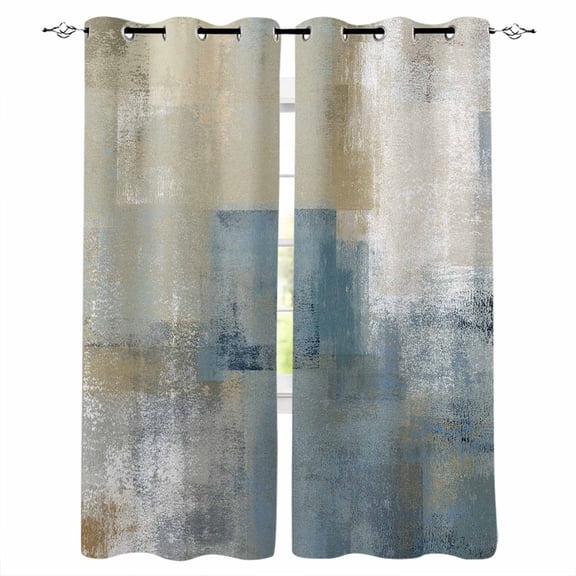 Fsddascl Blue Grey Beige Blackout Curtains for Bedroom/Living Room, Thermal Insulated Kitchen Curtains, Abstract Modern Art Oil Painting Grommet Darkening Window Treatment Drapes 27.5"x39"x2