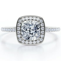 JeenMata Channel Halo - 1.75 Carat Cushion Cut Moissanite - 4 Prong Set - Pave Engagement Ring - 18K White Gold Plating Over Silver