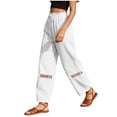 thumbnail image 5 of Zedker 100% Cotton Linen Capri Leggings for Women Elastic High Waisted Loose Lantern Tapered Harem Pants with Pockets White S, 5 of 10