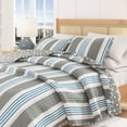 thumbnail image 6 of Coastal Quilt Set - Lightweight, Soft, All-Season - 3-Piece Reversible Stripe Bedding Set (Full / Queen, Coastal Stripe), 6 of 6
