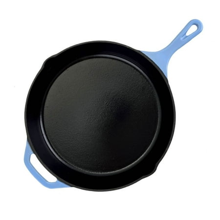 Hamilton Beach 12 Inch Enameled Coated Solid Cast Iron Frying Pan Skillet, Blue