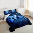thumbnail image 3 of jejeloiu Teens Blue Gamepad Full Size Comforter Sets,Modern Gamer Bedding Comforter Set,Blue Geometric Honeycomb Bedding Sets For Boys Kids,Ultra Soft Home Decor Reversible,3pcs, 3 of 8