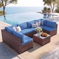thumbnail image 5 of Clouddwell 7 Piece Outdoor Patio Furniture Set, Wicker Rattan Patio Sectional Sofa Set, Blue, 5 of 10