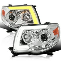 Spec-D Tuning Chrome LED Tube Projector Headlights with LED Sequential Switchback Signal Compatible with 2005-2011 Toyota Tacoma, Left   Right Pair Headlamps Assembly