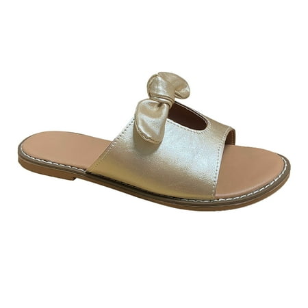 

zttd summer womens ladies flat bowknot hollow peep toe slip on slippers beach shoes women s slipper a