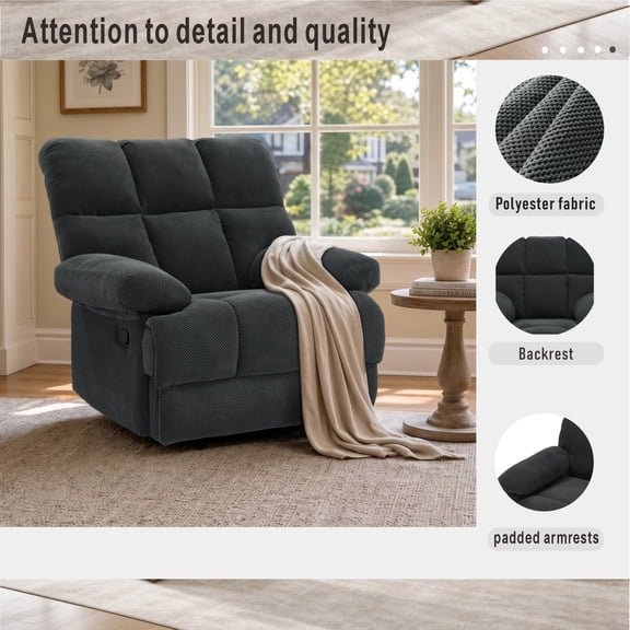Rocker Recliner Chair with Manual Recline and Rocking Function, Modern Reclining Chair and Lounge Seating with Nubby Fabric for Living Room, Dark Gray