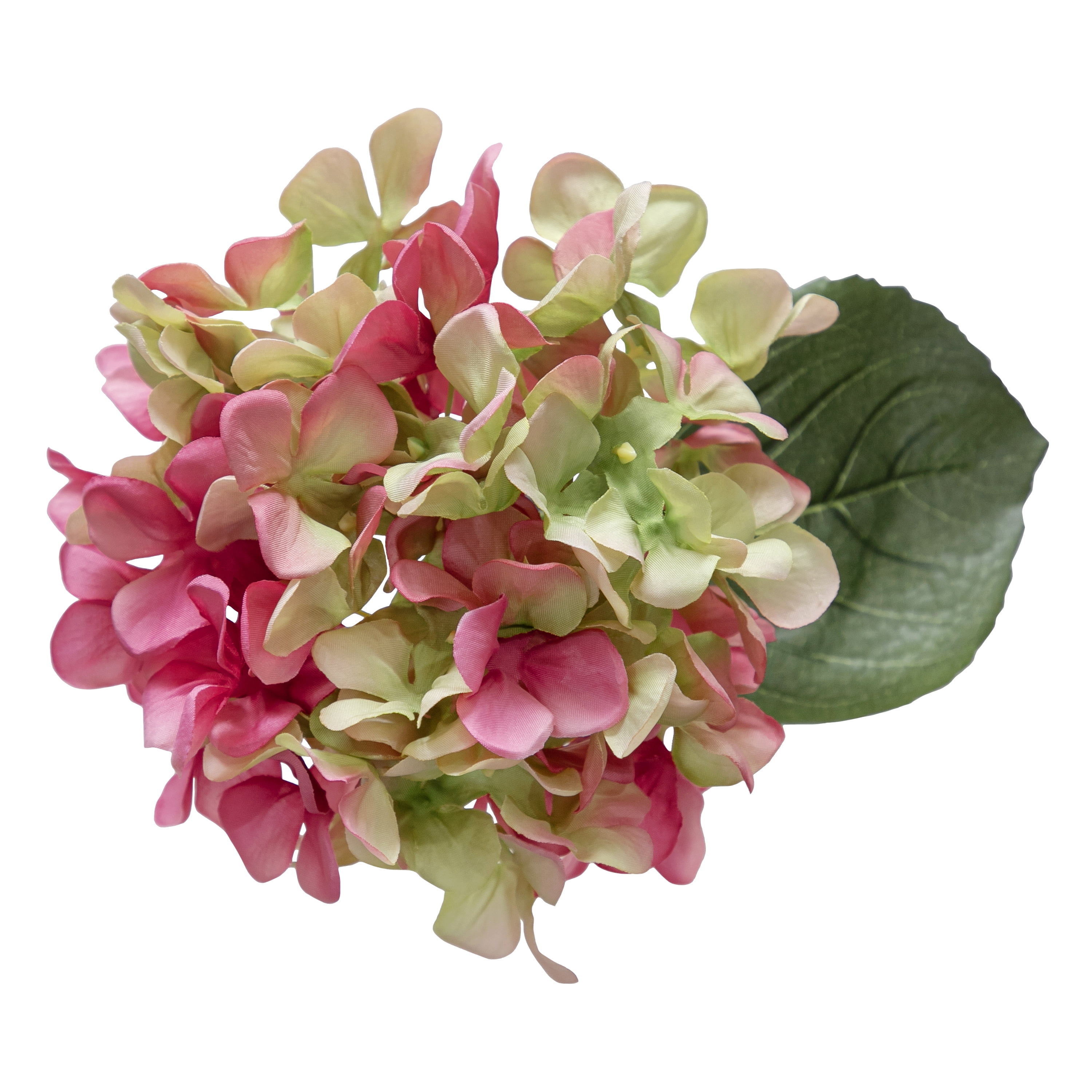Mainstays 12.5" Artificial Silk Pink & Green Hydrangea Short Stem