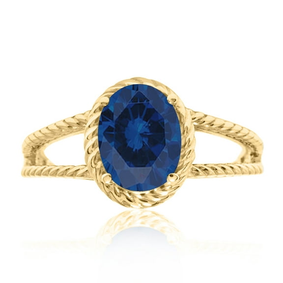 1.25 Carat Created Sapphire Oval Shape Ring In 10K Solid Rose, White & Yellow Gold