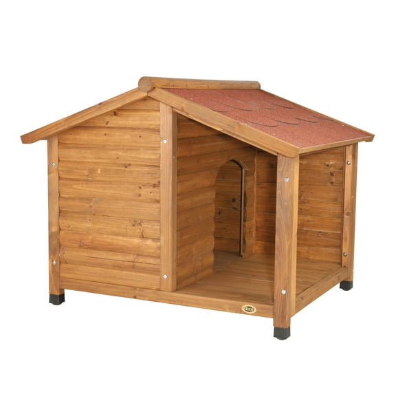 TRIXIE natura Lodge Elevated Weatherproof Wooden Small Outdoor Dog House w/ Covered Porch Brown