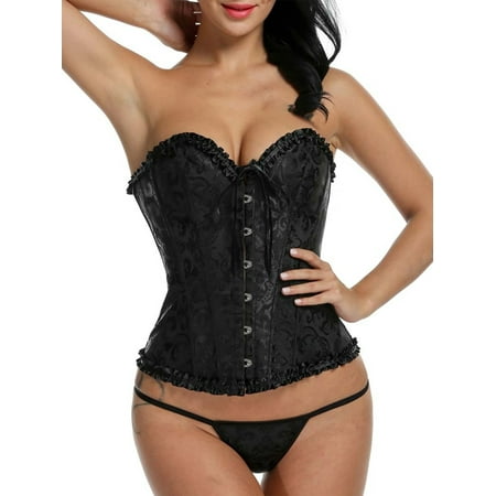 

Sexy Lace up Boned Overbust Corset Bustier Top Waist Cincher Shaper Black Plus Size S/M/L/XL/2XL/3XL/4XL/5XL/6L