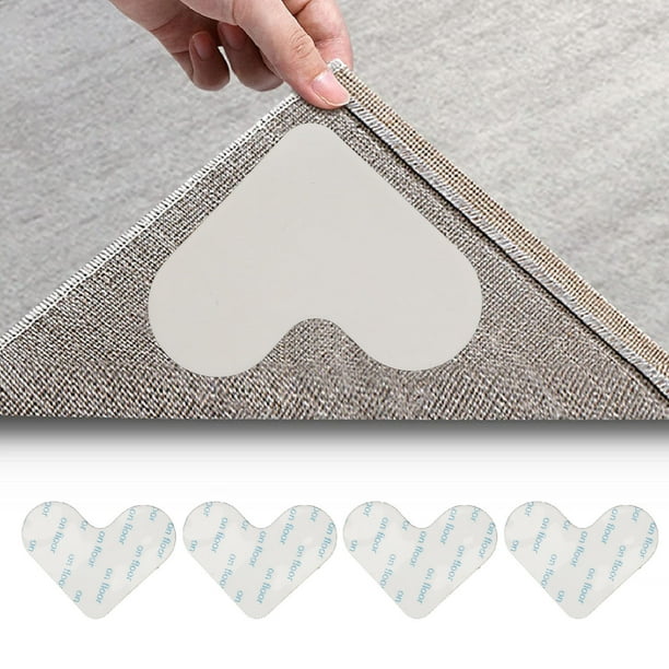 Cinta Para Alfombra, Cinta Para Esquinas Para Alfombra, Blanca, Reutilizable, En Forma De Corazón, Paquete De 4, Tamaño Pequeño, Antideslizante, Para Puertas De Madera Dura