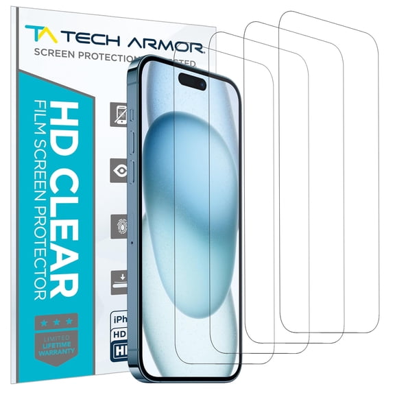 Tech Armor 4 Pack HD Clear Film Screen Protector for Apple NEW iPhone 15 plus 6.7 Inch