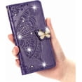 thumbnail image 2 of for Xiaomi Redmi K60 Ultra Wallet Case for Women Girls, Embossed Floral Butterfly PU Leather Folio Flip Case Cover With Card Slot Holder for Xiaomi 13T / Redmi K60 Ultra Rhinestone Deep Purple, 2 of 18