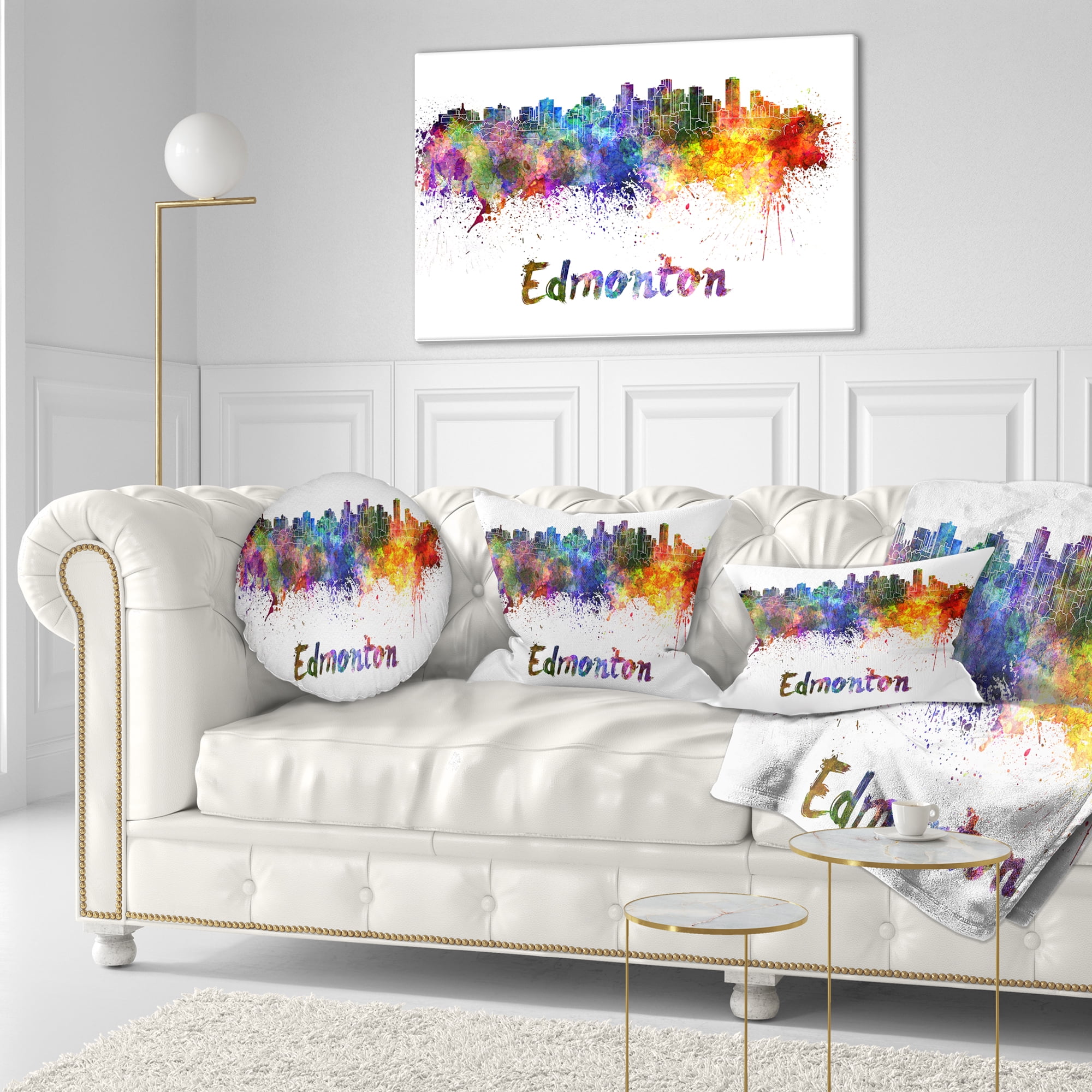 Designart Edmonton Skyline - Cityscape Throw Pillow - 12x20
